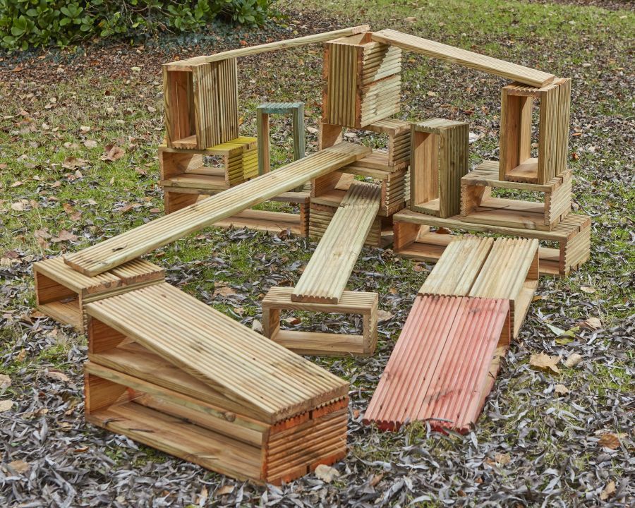 Deckciting Outdoor Playground Wooden Decking Building Blocks - Pack of 50